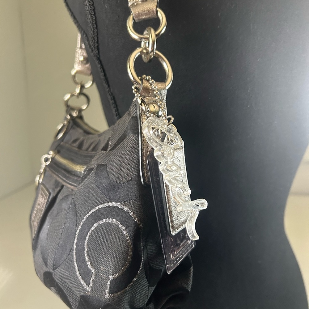 Coach Poppy Bag Black & Silver Women's Coach Purse Y2K Black Canvas "C" Logo - Picture 7 of 12